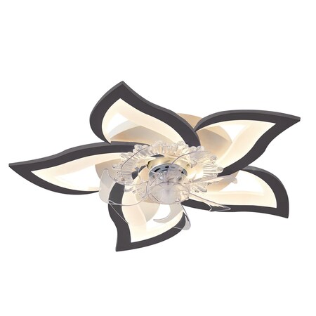 Bansa Rose 27.2in Integrated LED Indoor Black Flower-Shaped Lighting Fan, 6 Speed, 3 Color Temps IR-7501B